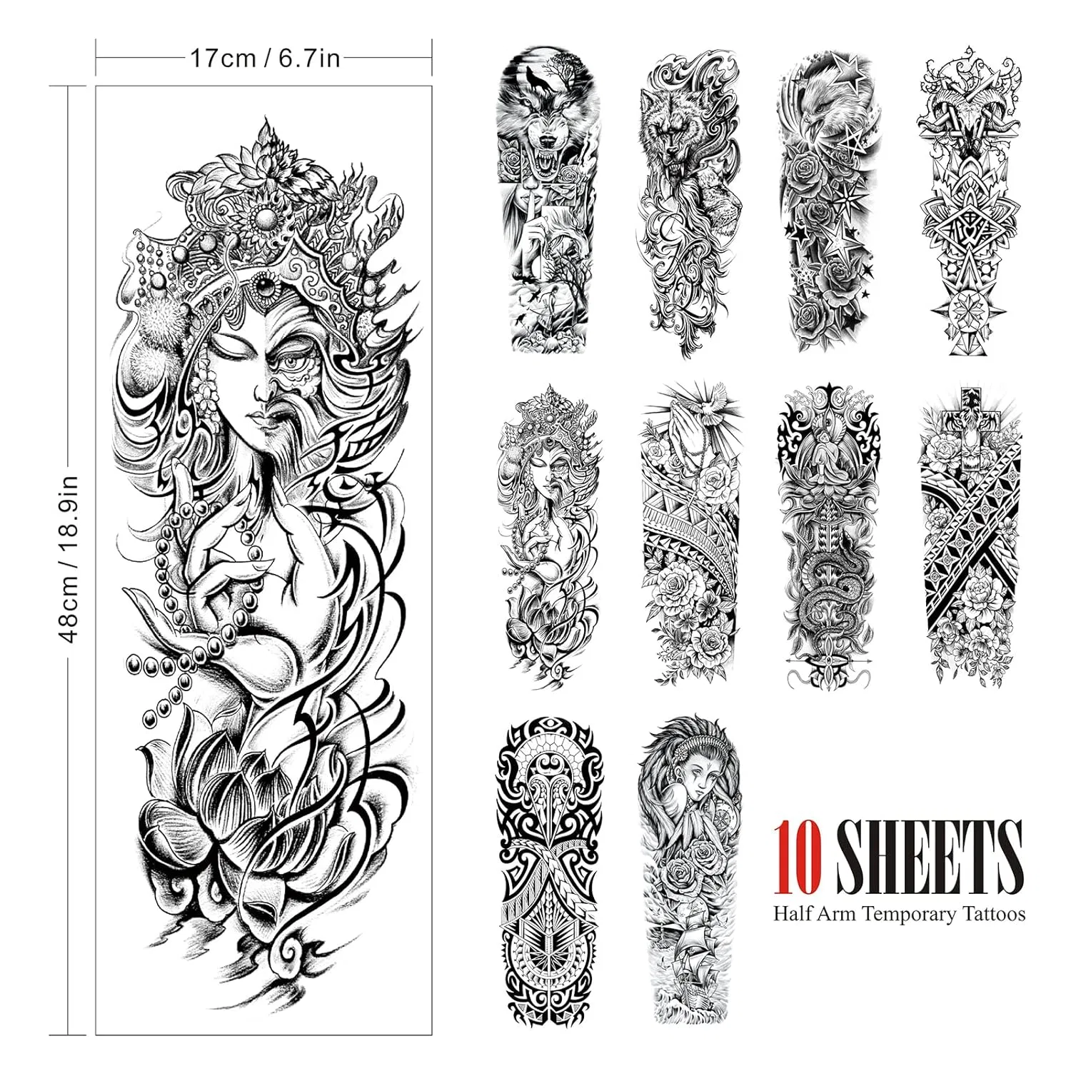 Набор временных татуировок для тела, 20 листов Cayuden, 10 Sheets Of Full Arm + 10 Sheets Of Half Arm Tattoos — фото 3