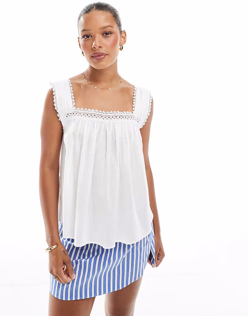 

Топ-топ ASOS DESIGN с квадратным вырезом и кружевной отделкой белого цвета