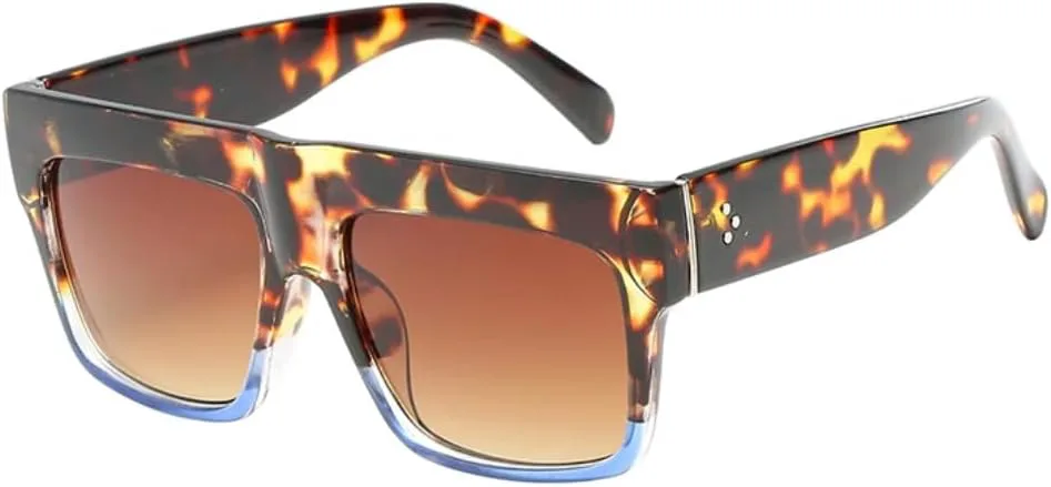 

Модные винтажные дизайнерские солнцезащитные очки для женщин с заклепками, плоская верхняя часть, черные солнцезащитные очки для женщин SZVVBKK, Leopard Blue Brown