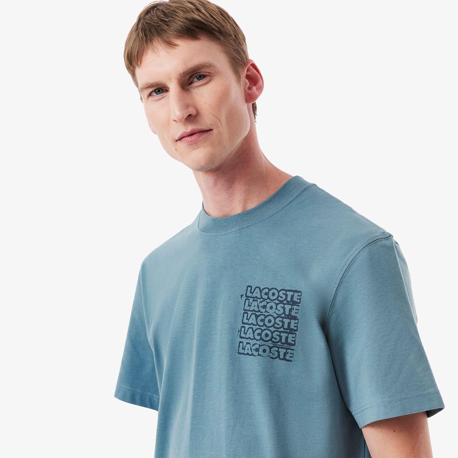 

Мужская футболка LACOSTE с официальным трафаретным принтом на спине, темно-синий