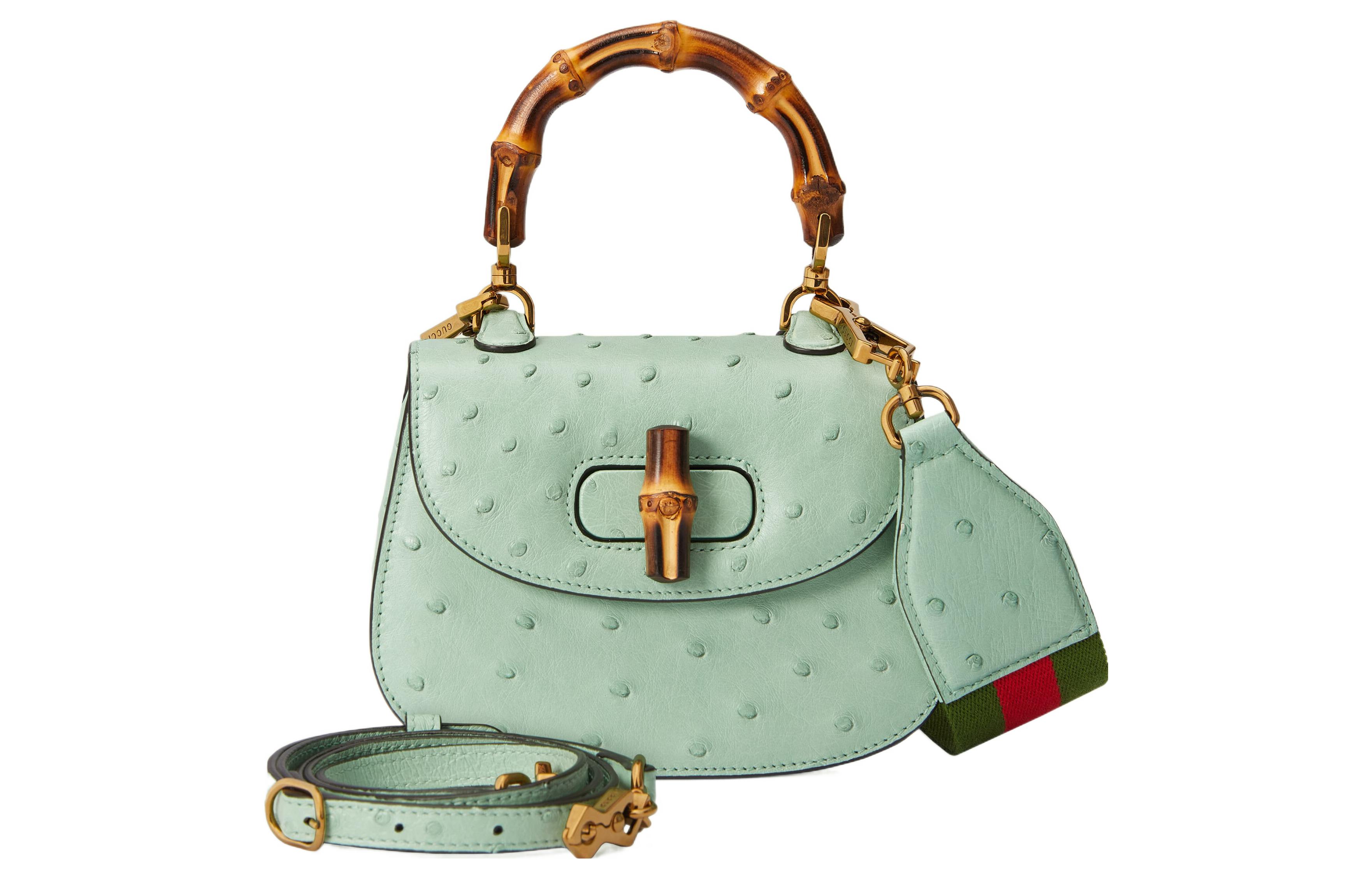 Миниатюрная сумка Gucci 1947 из страусиной кожи, светло-зеленая — фото 3