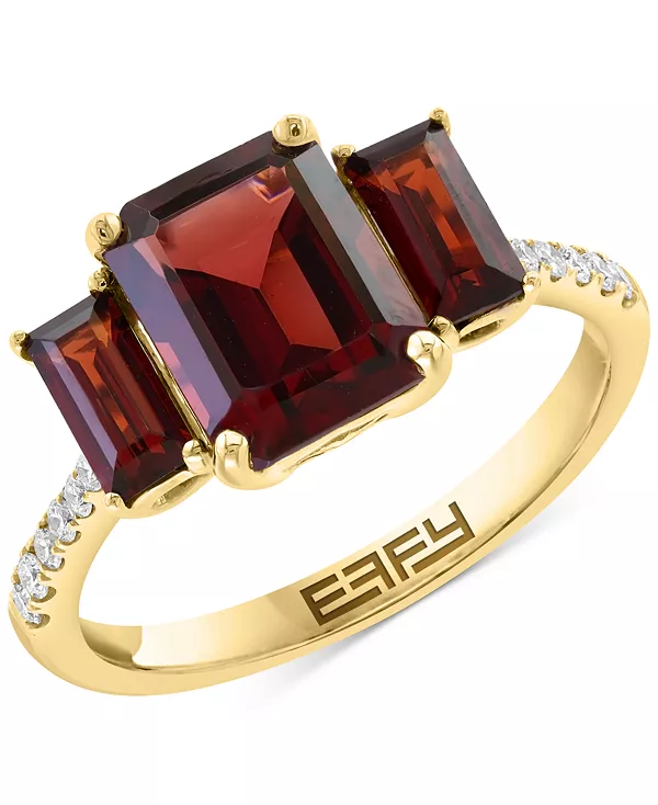 

Кольцо с тремя камнями: гранатом Эффи (3-3/8 карата) и бриллиантом (1/8 карата) из 14-каратного желтого золота Effy Collection, garnet