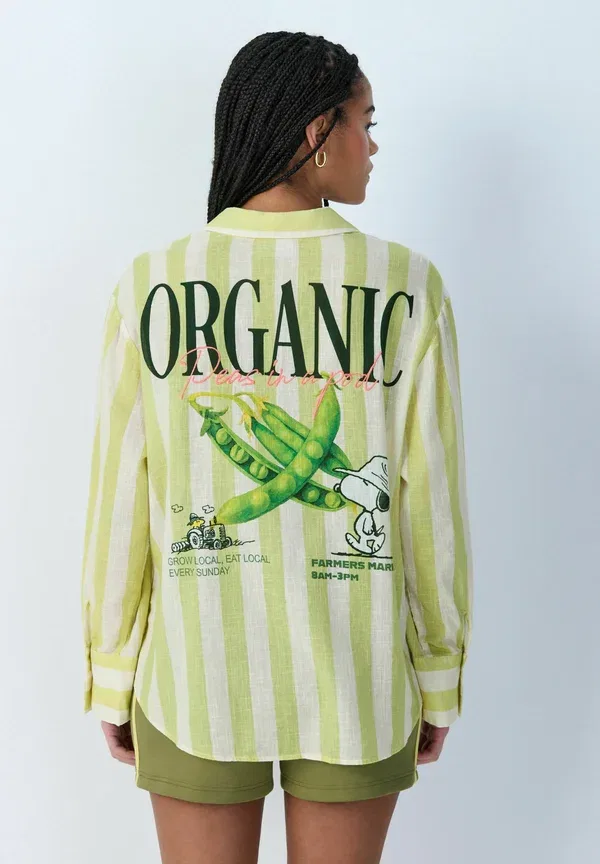 Блуза Next, Button down blouse, snoopy graphic green stripe, зеленая полоска