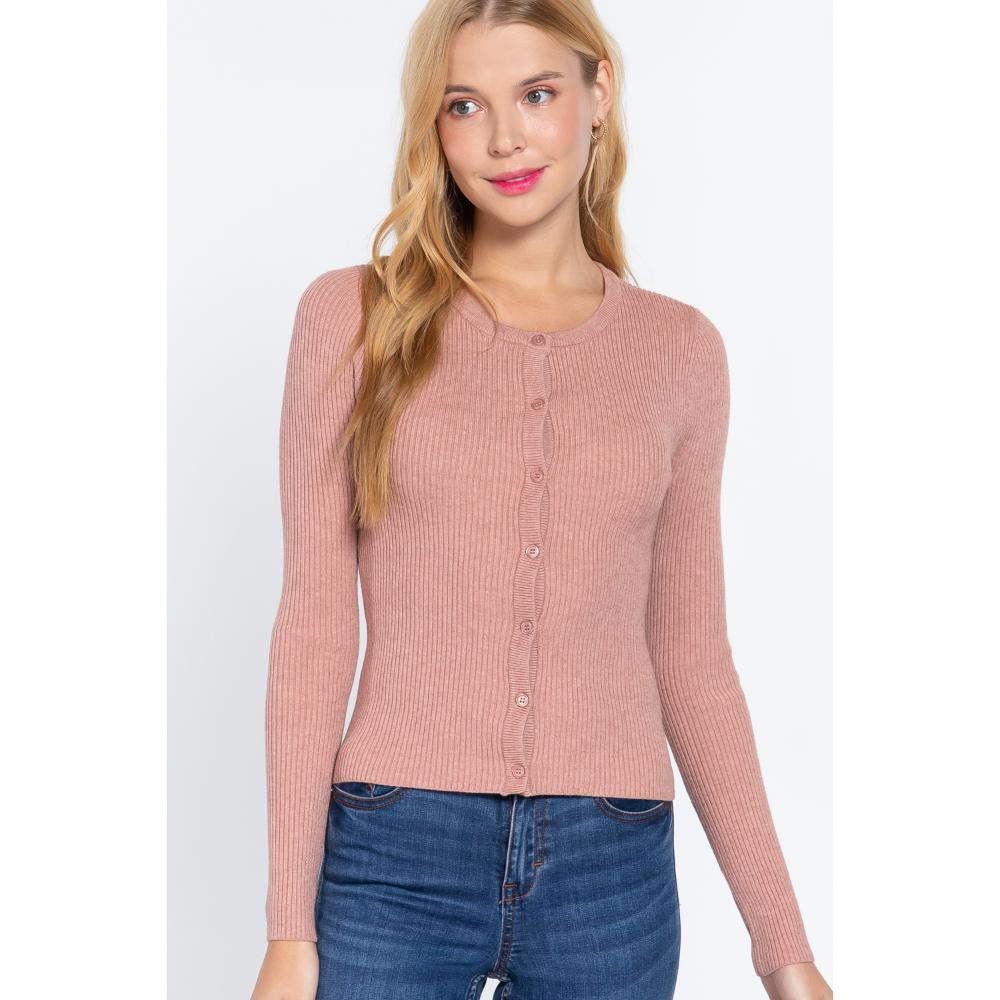 

Длинный Slv Crew Neck Базовый кардиган FASHNZFAB, цвет heather pink