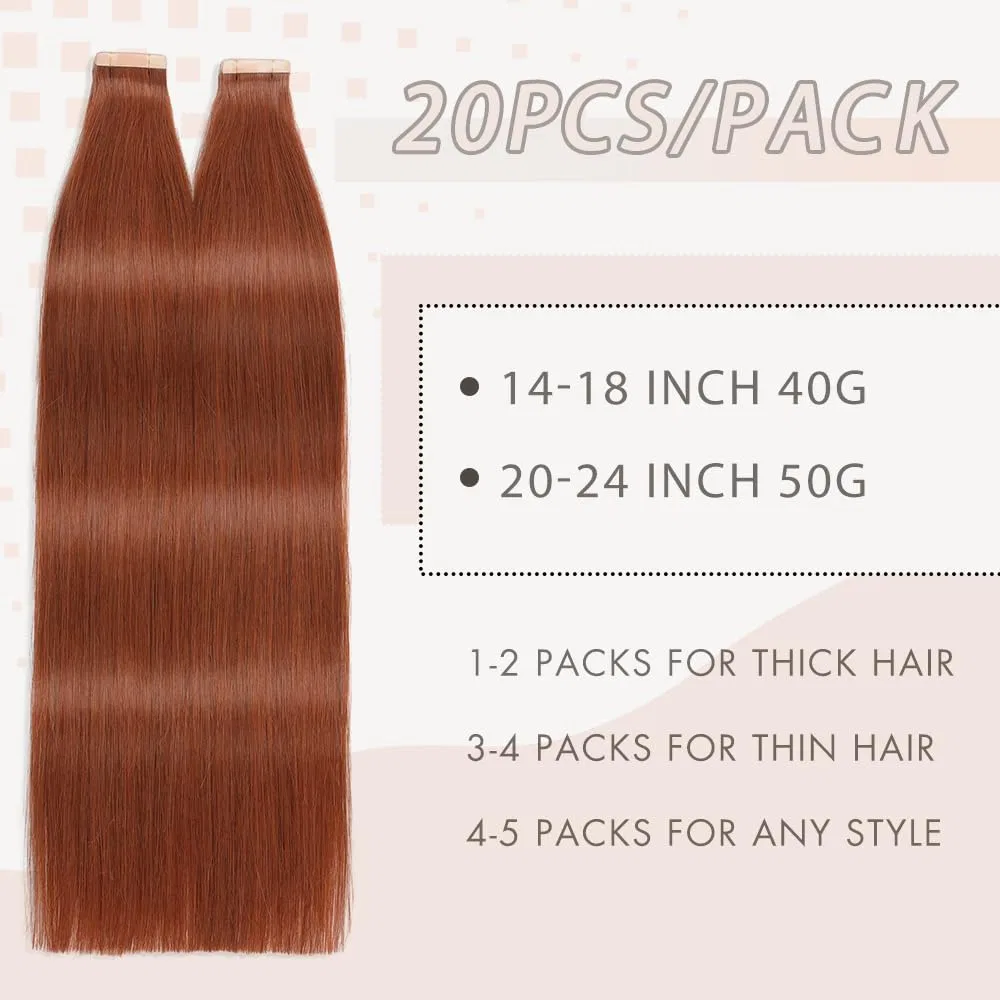 Наращивание волос на лентах «Tape Extensions Real Hair» 55 см, темно-красно-коричневый, 20 шт., 50 г от YDDM Yddm, 33A# — фото 2