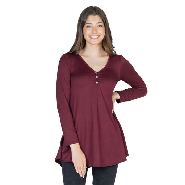 

Женская расклешенная туника-топ хенли 24Seven Comfort Apparel, цвет wine
