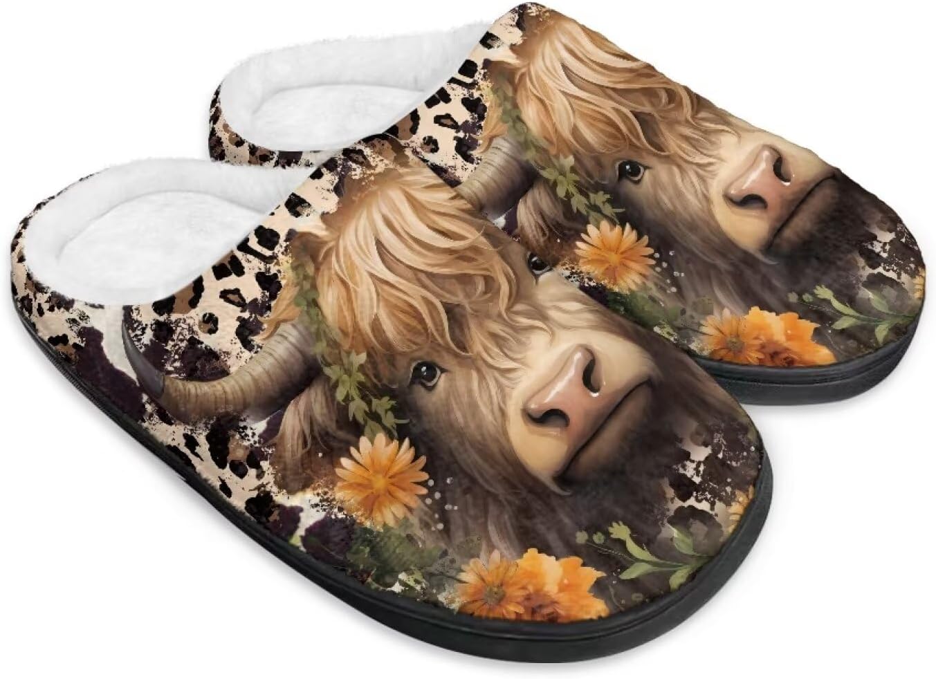 

Домашние тапочки с принтом для женщин и мужчин, зимние теплые плюшевые тапочки с нескользящей подошвой для дома и улицы Noprintge, Yak Flower