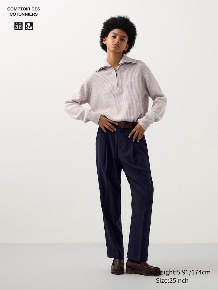 

Твидовые плиссированные зауженные брюки Uniqlo, цвет 69 синий