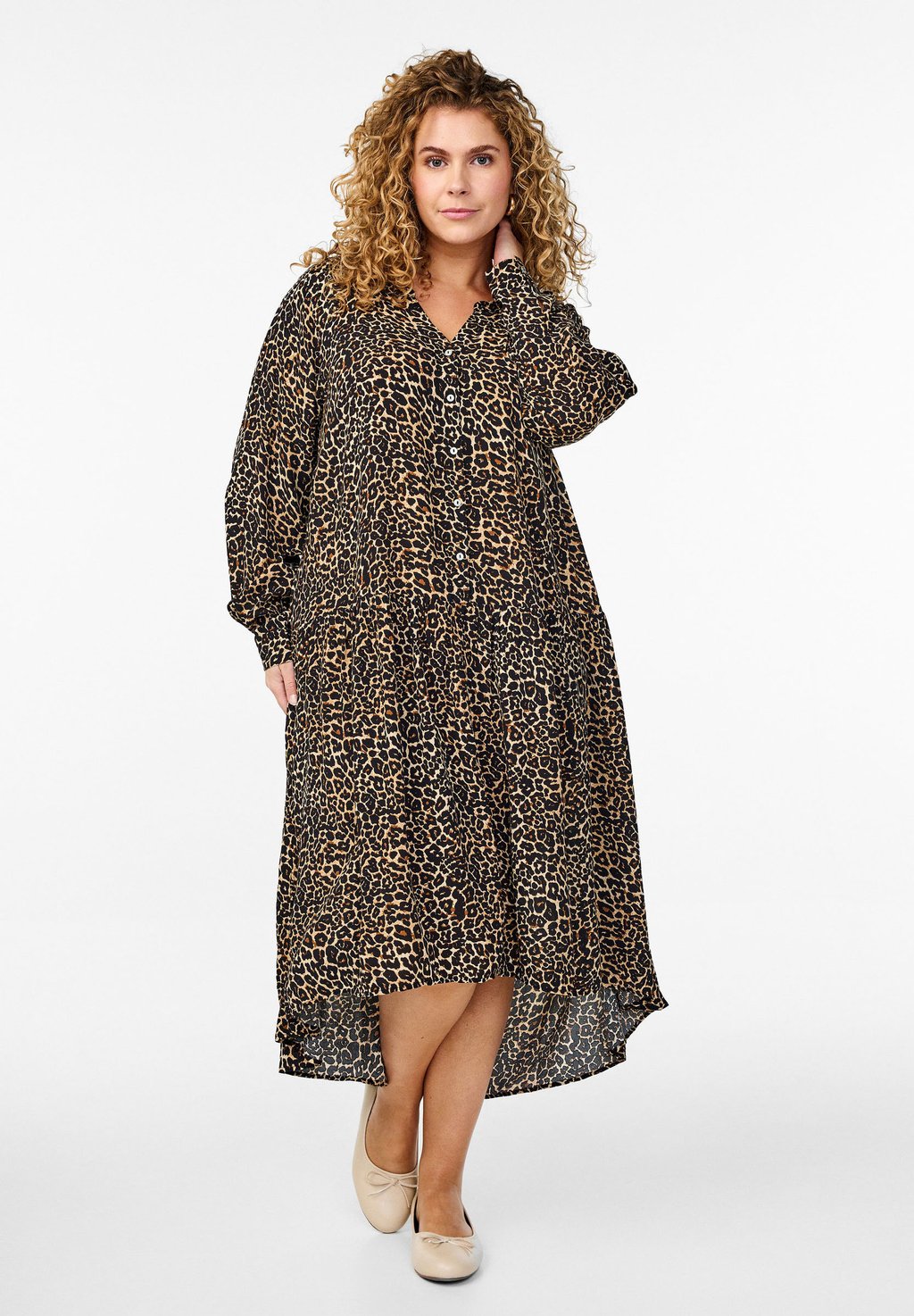 

Платье-рубашка PRINTED MIDI WITH LONG SLEEVES Zizzi, коричневый
