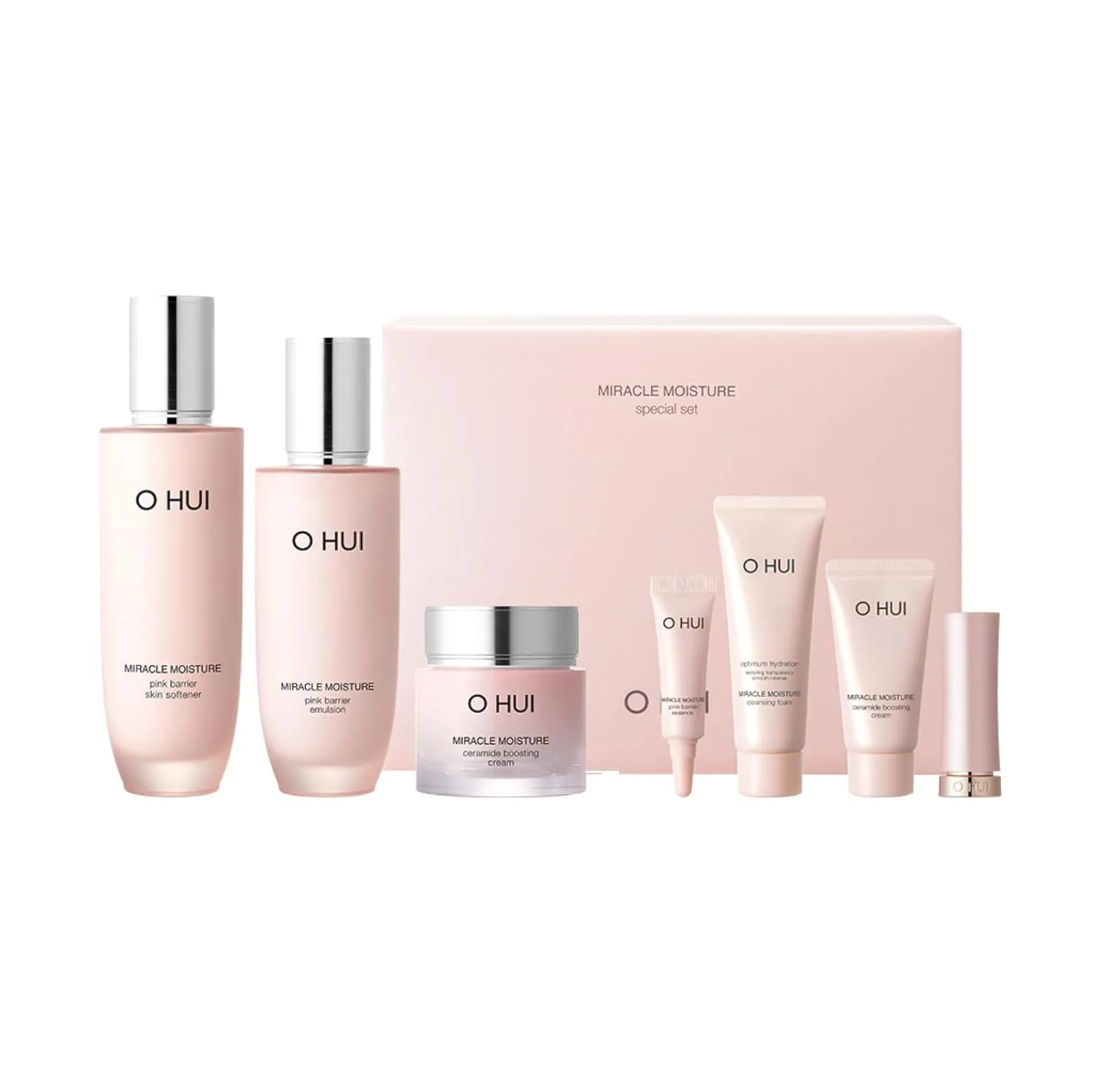 O HUI Miracle Moisture Set | Набор K-Beauty, 3 полноразмерных средства + 4 миниатюры | Укрепляет кожный барьер | Glass Skin | Крем для лица, лосьон, очищающее средство, эмульсия | Ceramide, Peptide Lg Household&Healthcare Ltd.
