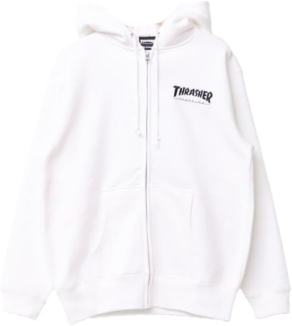 

Мужская толстовка Thrasher TH8602 на молнии с капюшоном (логотип бренда), классическая модель, белый