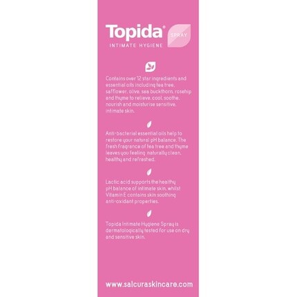 Спрей для интимной гигиены Topida Essential Oil с сафлором, шиповником и витамином Е 50 мл Salcura — фото 3