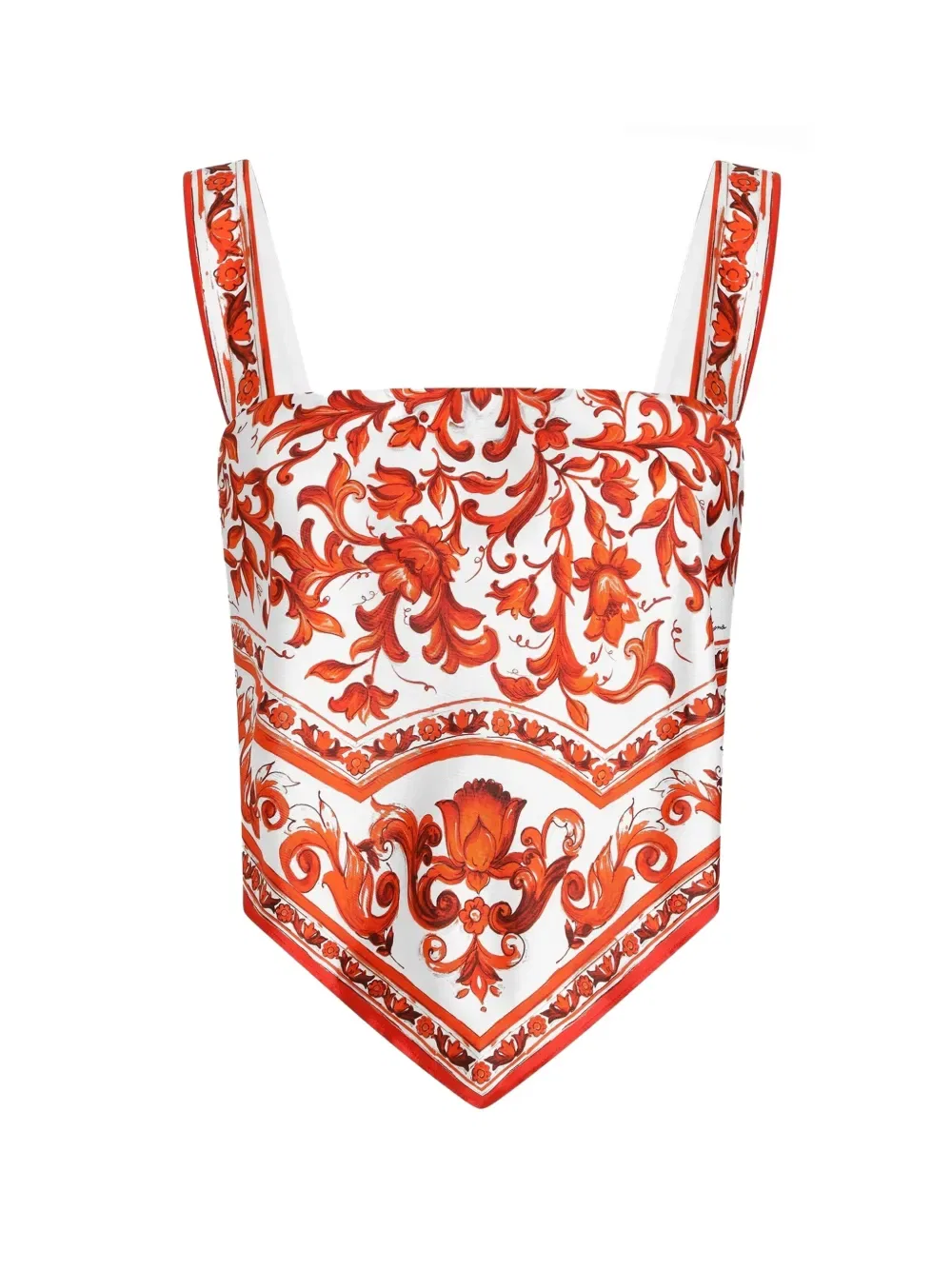 Топ-Бюстье из шелковой саржи с майоликовой печатью Dolce & Gabbana, белый