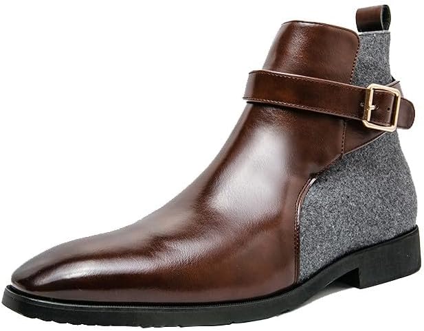 

Мужские ботинки Santimon Chelsea на щиколотку для мужчин, кожаные Oxfords, без шнурков с пряжкой, повседневные и классические модельные ботинки, коричневый