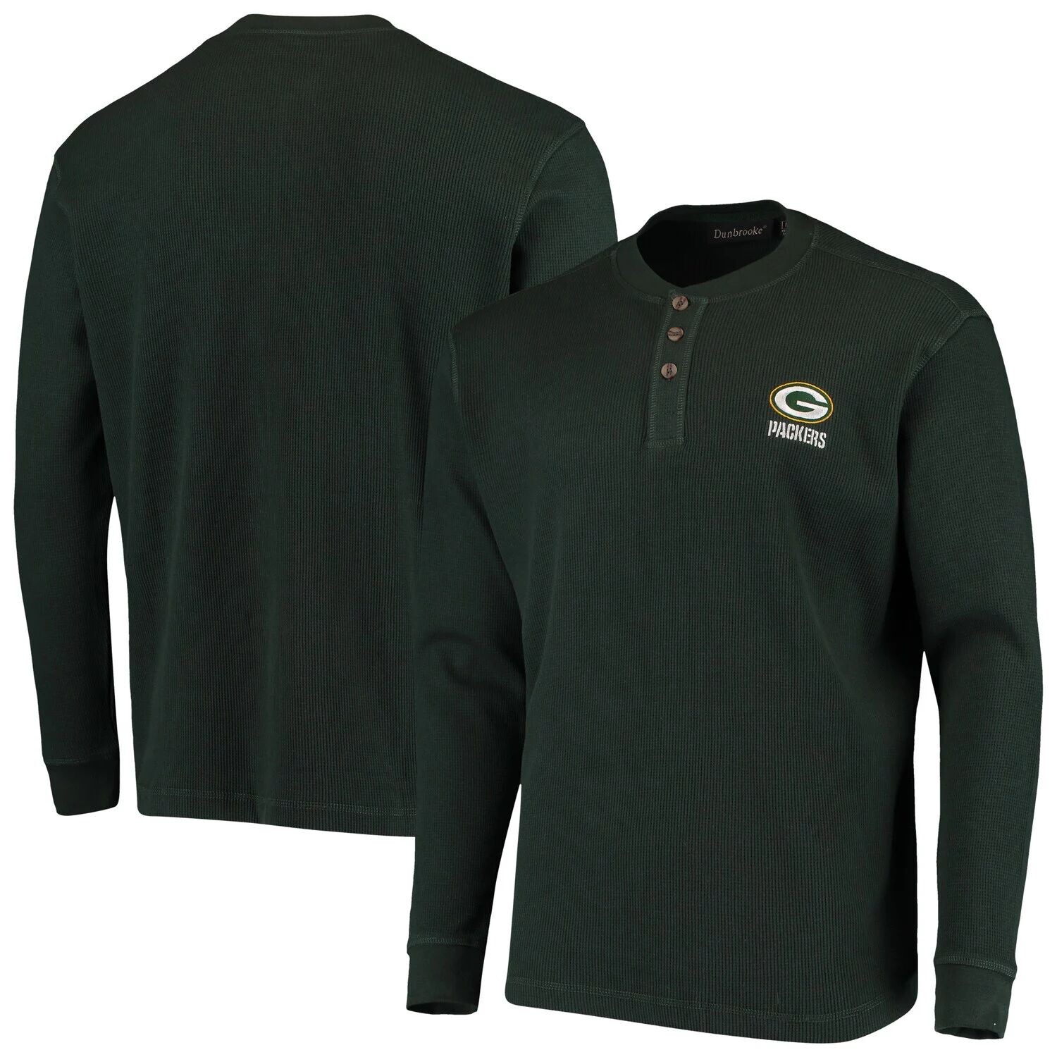 

Мужская футболка Dunbrooke Green Green Bay Packers с логотипом Maverick Thermal Henley с длинным рукавом