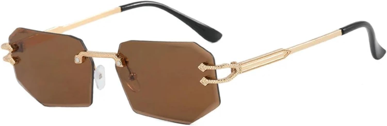 

Стильные металлические солнцезащитные очки без оправы для женщин, роскошные очки с градиентными линзами, модные очки с защитой от УФ-излучения UV400 generic, Gold-brown