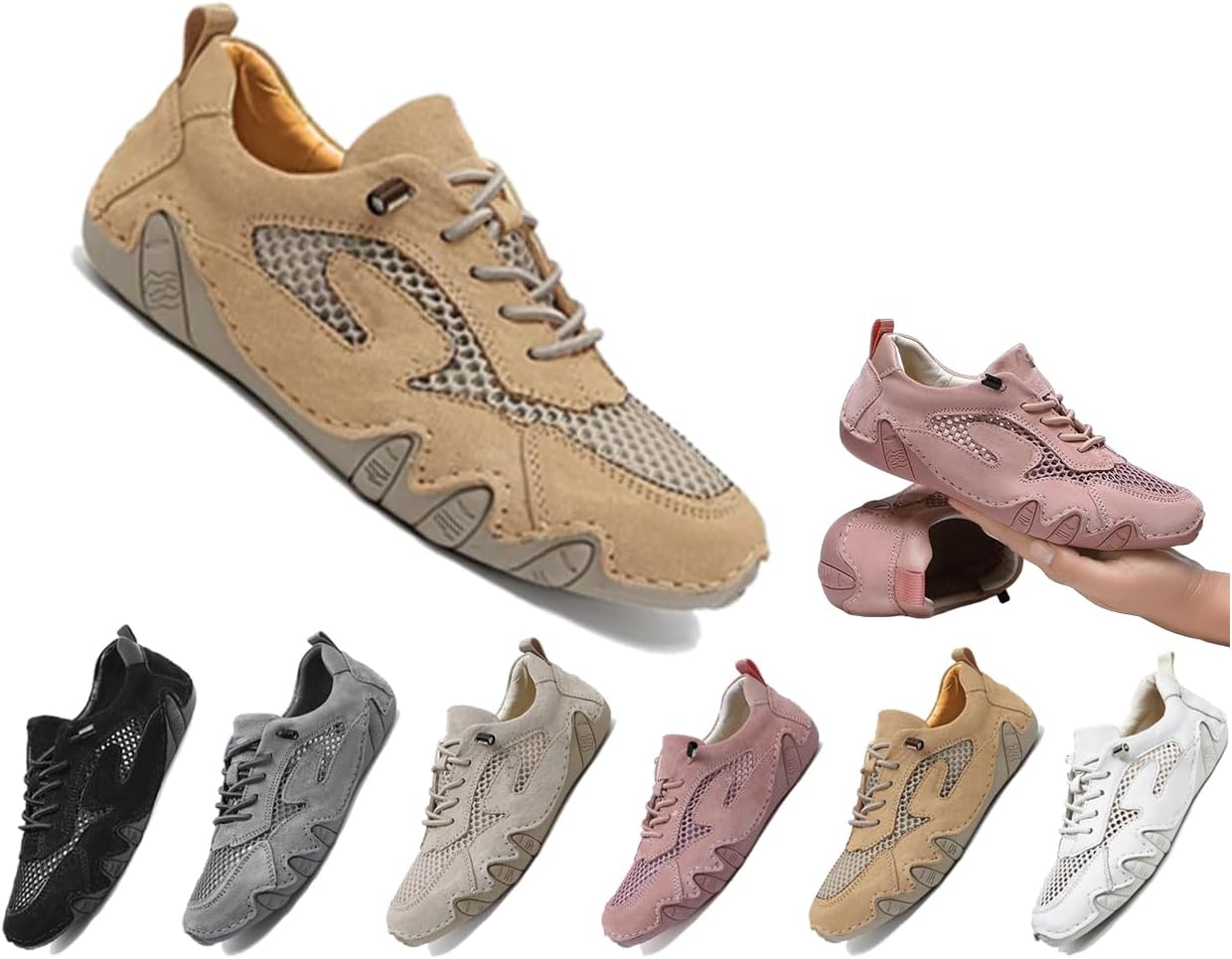 

Женские кожаные кроссовки с сеткой для походов и прогулок, унисекс, противоскользящие, без шнурков, легкие, дышащие, комфортные, мягкие летние спортивные и водительские обувь Generic, желтый