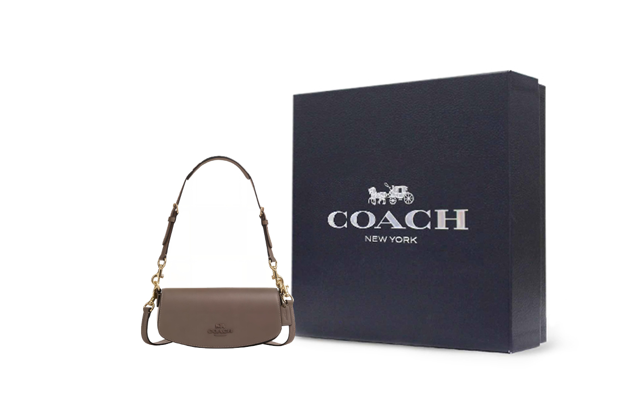 

Кожаная женская сумка через плечо small tan COACH, gift box set (basic set+черный box)