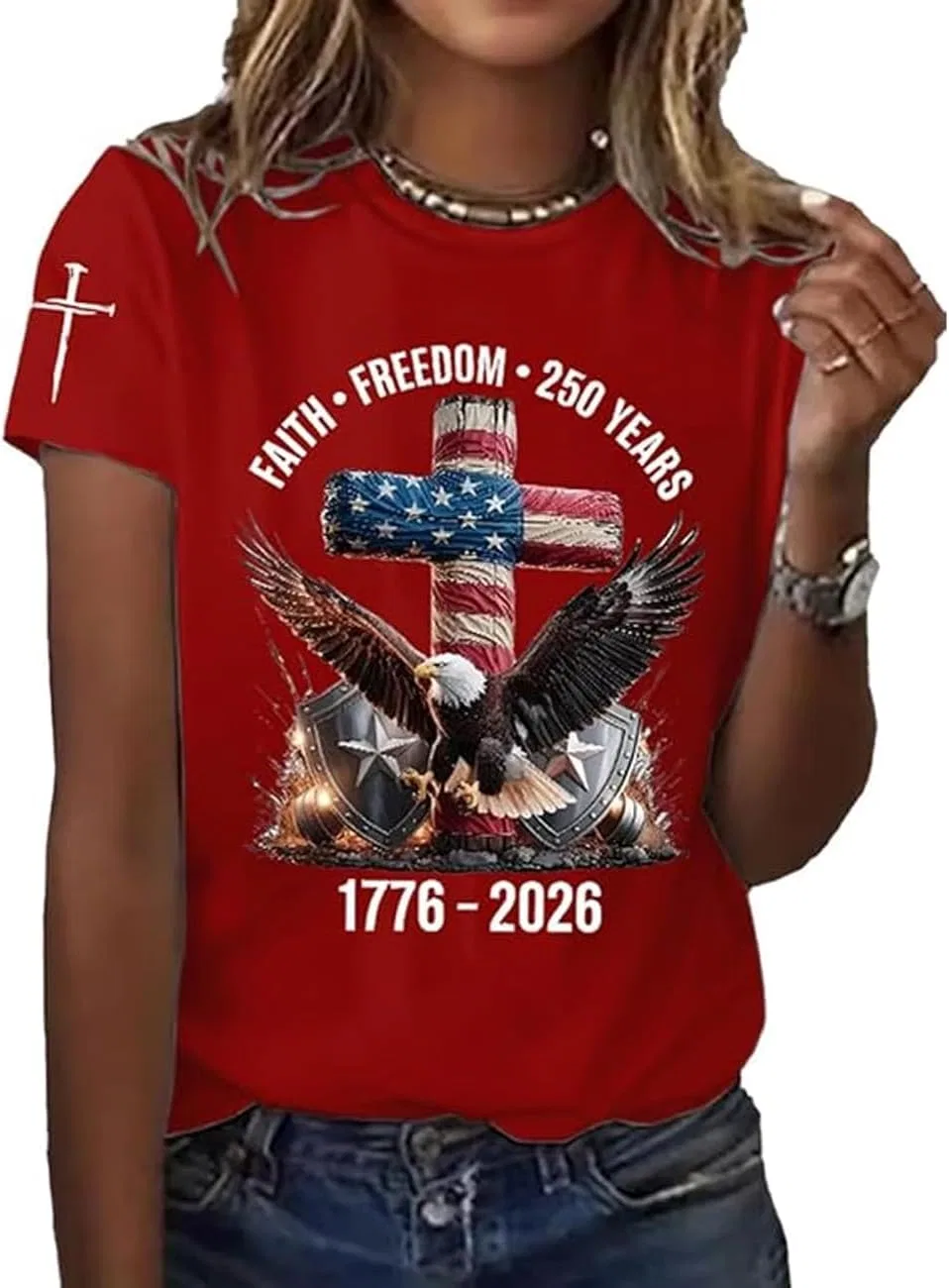 Блуза женская, 250-летие USA, Faith Freedom, красный