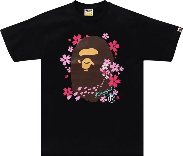 

Футболка BAPE Sakura Ape Head 'Black', черный