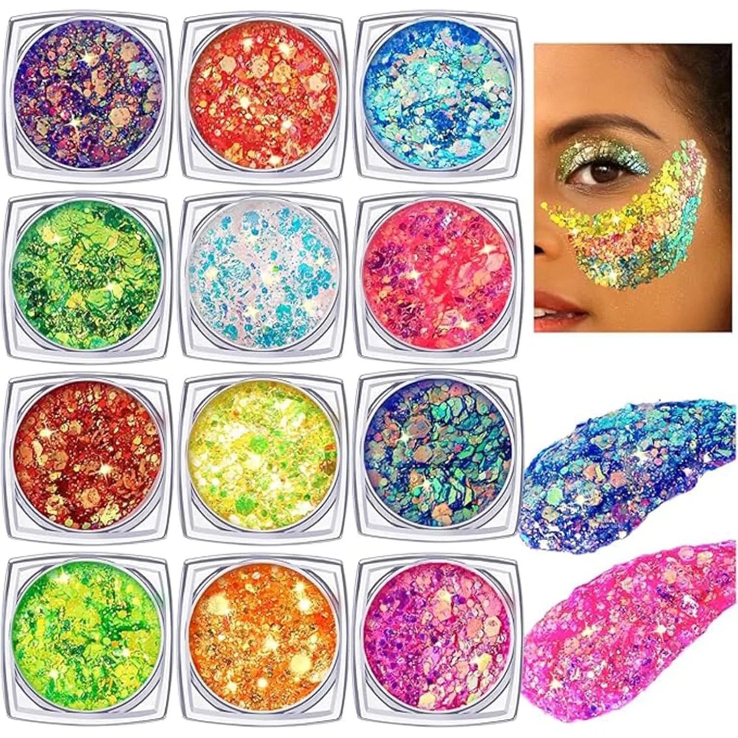 Набор гелевых блесток для лица и тела Festival Glitter Face, 12 штук Charfia, 12Pcs B