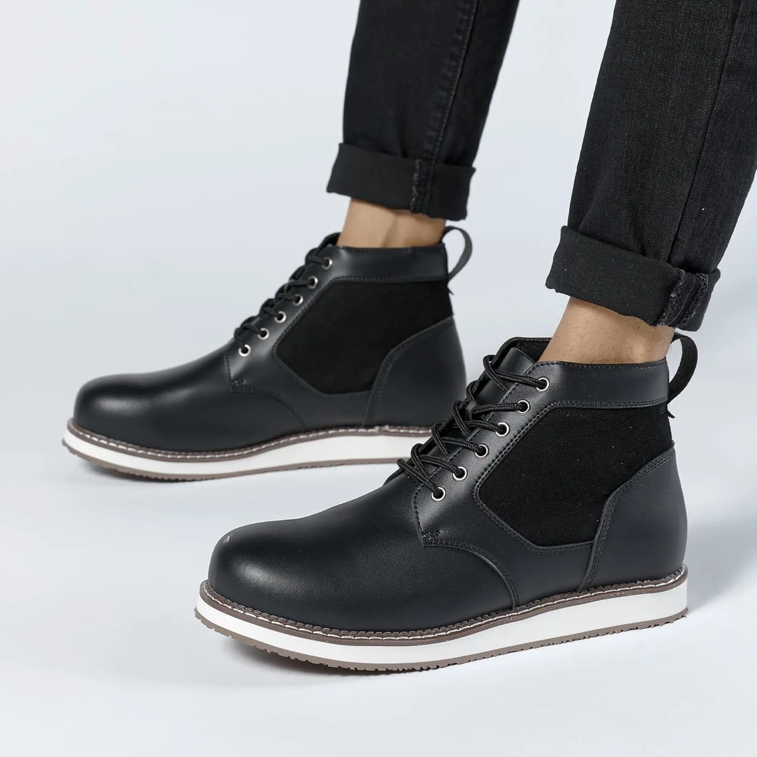 

Мужские ботинки модные комфортные мотоциклетные ботинки большого размера классические черные кожаные ботинки/коричневые винтажные повседневные ботинки для улицы с нескользящей подошвой мужские кожаные ботинки DUAGL, черный