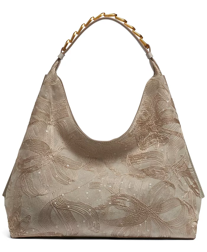 

Сумка Bellmore Small Floral Embroidery Shoulder with Bezel Strap Donna Karan New York, серый