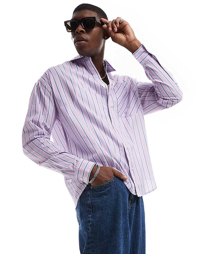 

ASOS DESIGN — фиолетовая рубашка оверсайз в стиле 90-х с синими полосками
