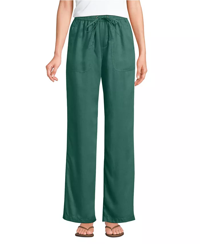 

Женские брюки с высокой талией и широкими штанинами из волокна TENCEL Lands' End, зеленый