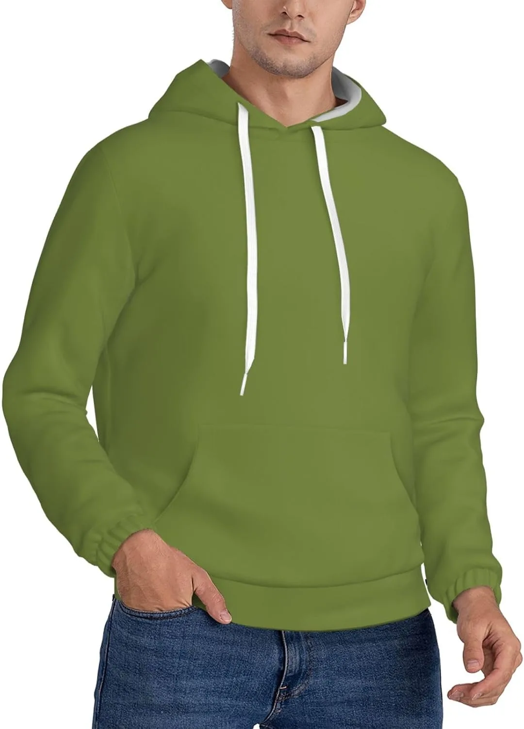 

Мужская флисовая худи с капюшоном — модная однотонная темно-зеленая SSYGHT