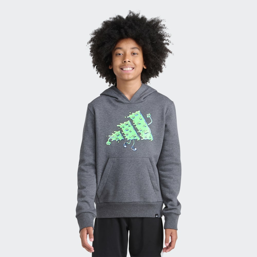 

Толстовка Adidas Long Sleeve Hooded Graphic Heather Fleece Pullover, цвет Dark Grey Heathered