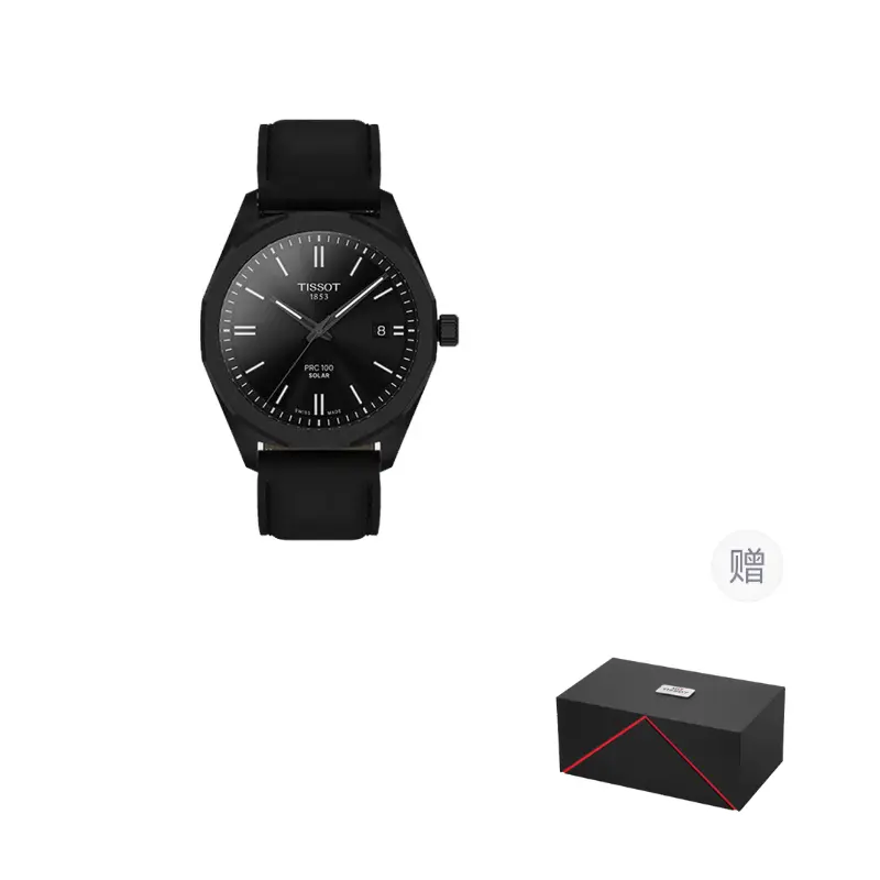 

TISSOT Часы Spotlight Collection PRC100 Solar Quartz Movement Unisex Watch 39mm Black Dial Leather Strap, Black Dial