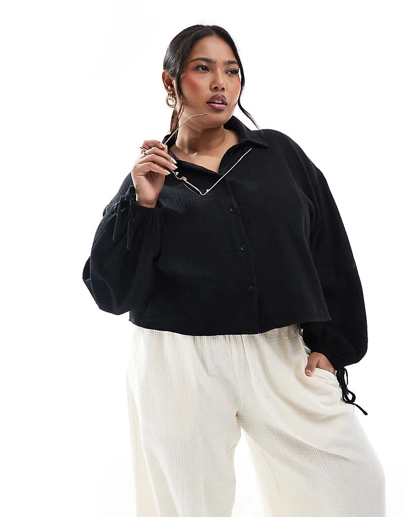 

Укороченная фактурная хлопковая рубашка ASOS DESIGN Curve черного цвета Asos Curve