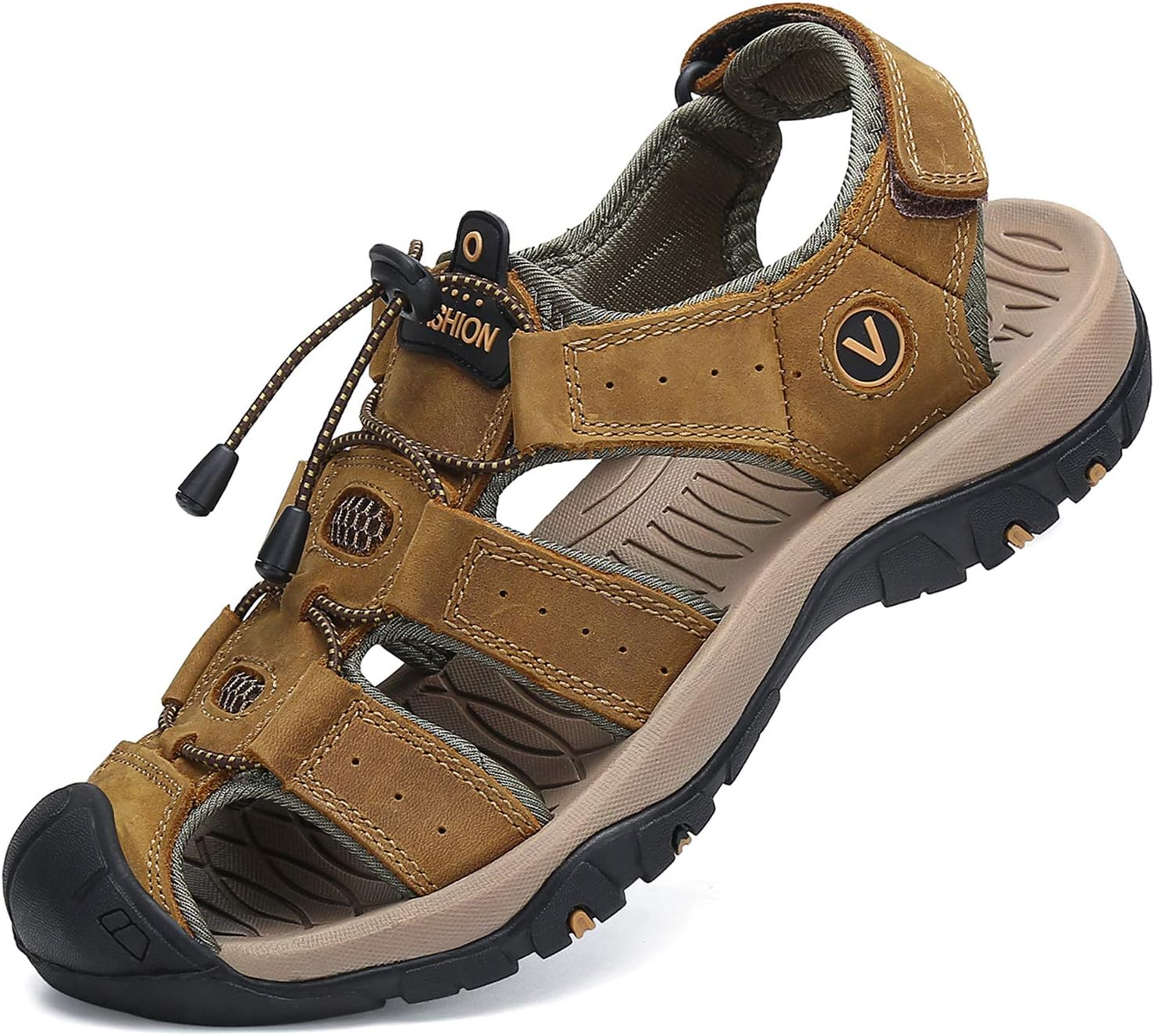 

Мужские спортивные сандалии FLARUT для активного отдыха, походов, с закрытым носком, кожаные, легкие, для прогулок по тропам, повседневные сандалии, водоотталкивающие, коричневый