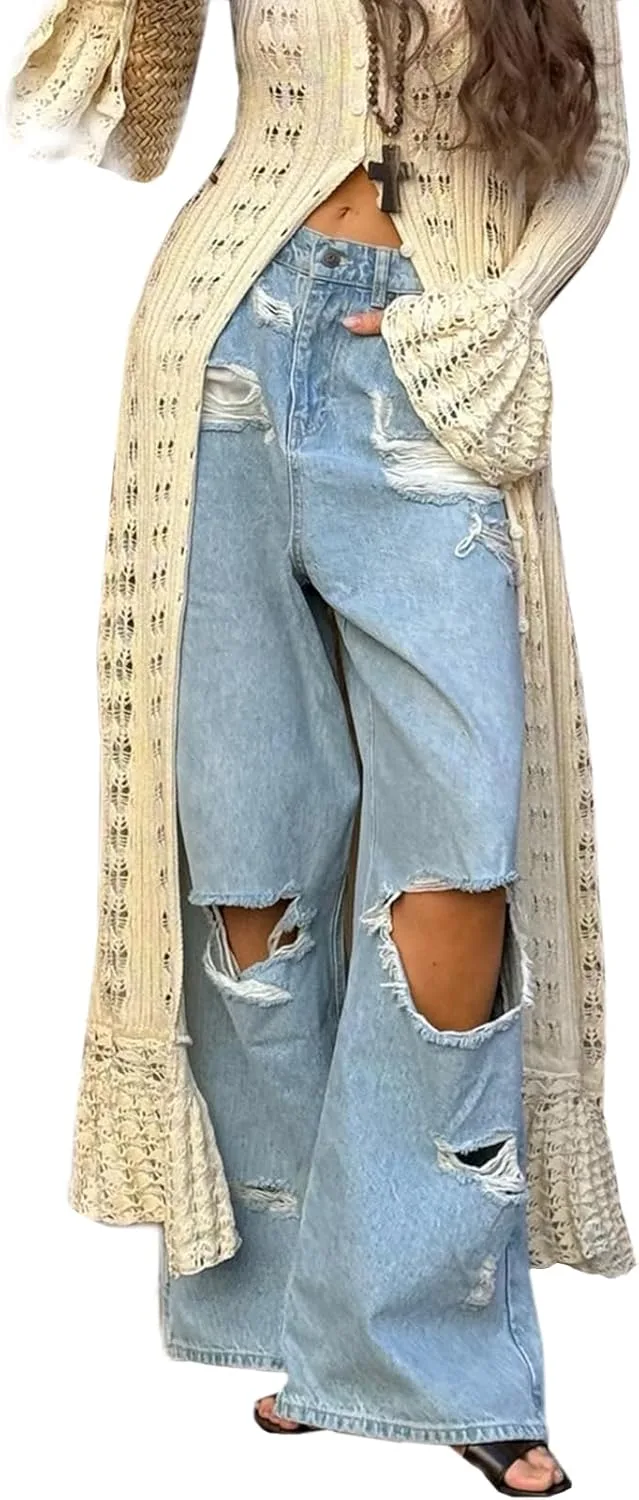 

Женские джинсы Boyfriend с потертостями и разрывами, высокие, прямые cffvdiz