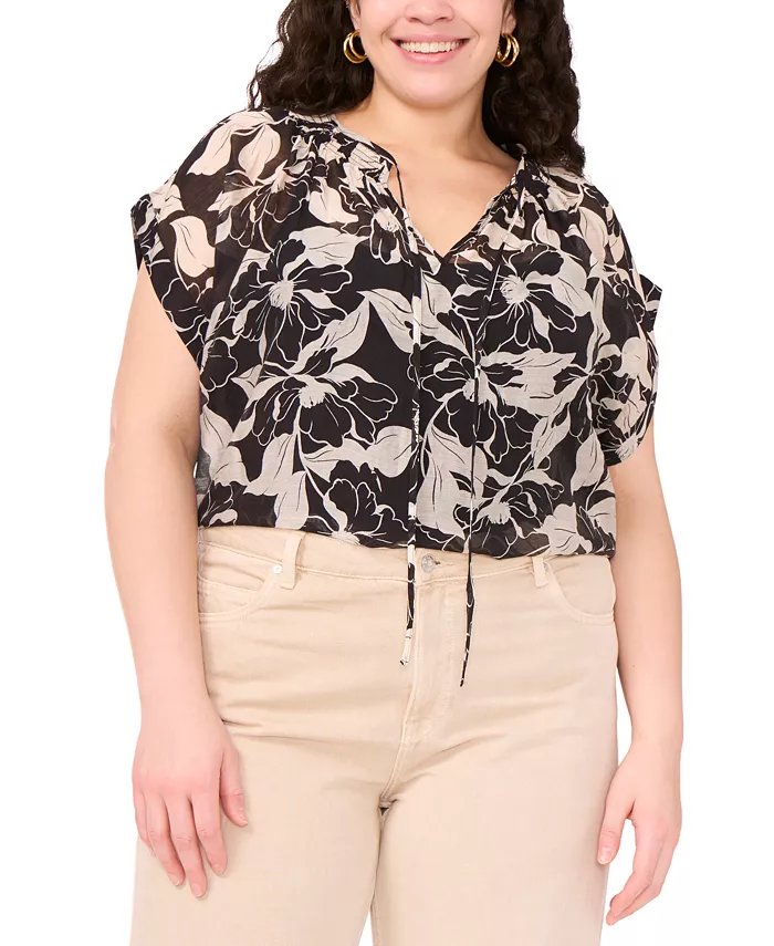 

Блузка-крестьянка принтованная Plus Size Vince Camuto, серый