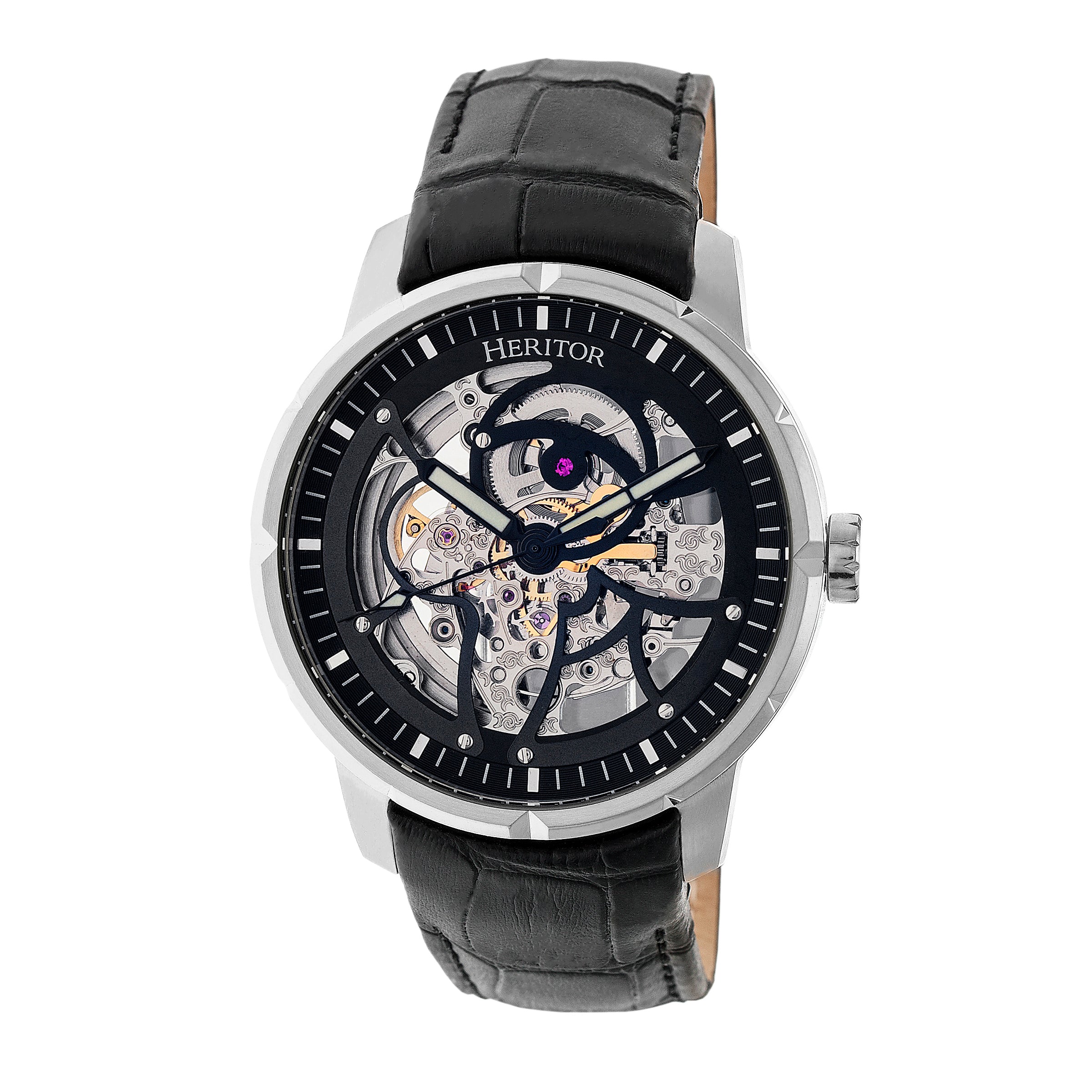 

Часы Ryder Skeleton с кожаным ремешком Heritor Automatic, черный