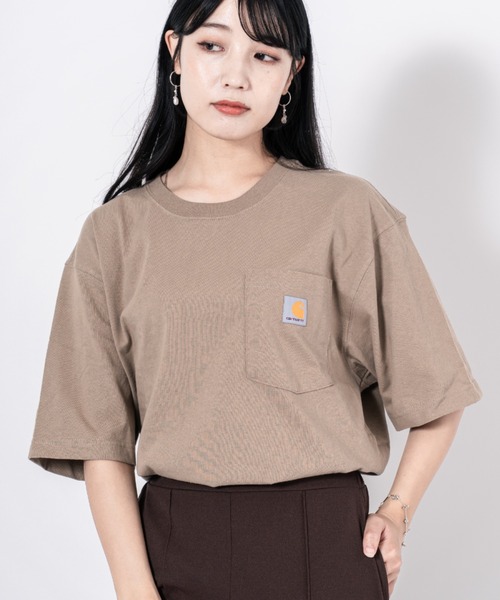 

Футболка с коротким рукавом, круглым вырезом и нагрудным карманом, унисекс Carhartt, светло-коричневый