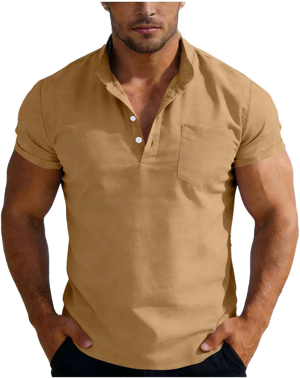 

Мужская футболка Henley с V-образным вырезом, Plus Size, хлопок-лен, свободный крой