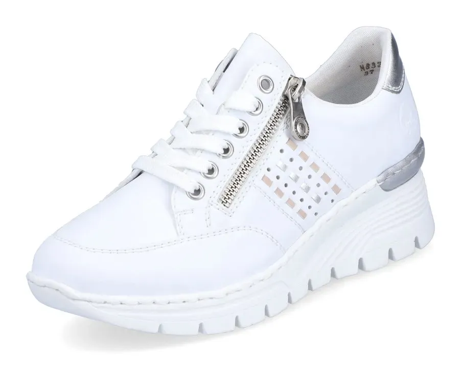 

Кроссовки Rieker на танкетке, с боковыми плетеными отверстиями, повседневная обувь, полуботинки, туфли на шнуровке, белый