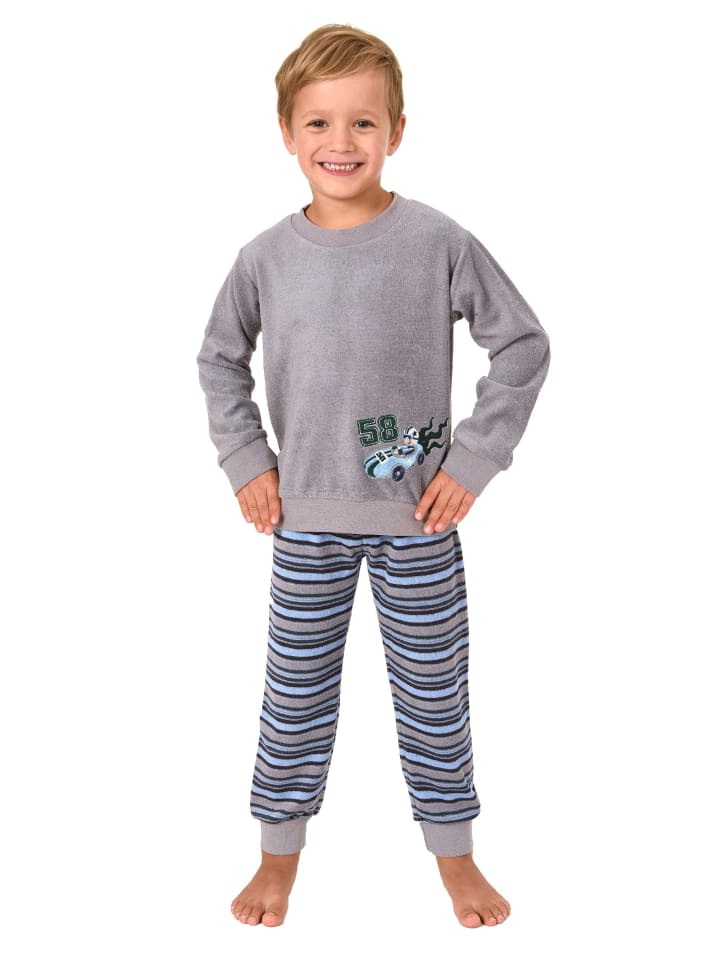 

NORMANN Детская махровая пижама с длинными рукавами и манжетами - 50776, серого цвета