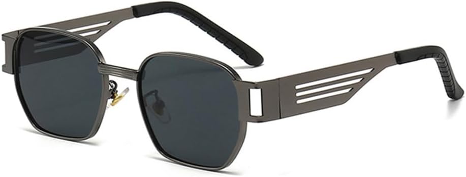 

Мужские солнцезащитные очки в стиле панк с металлическим блеском, ретро-очки с защитой от УФ-излучения UV400, женские солнцезащитные очки с широкими дужками и полыми дужками LANGSER, Gun Gray