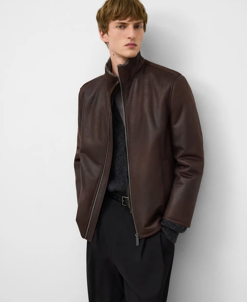 

Мужская куртка из кожи или экокожи с воротником-строкой Adolfo Dominguez, темно-коричневый