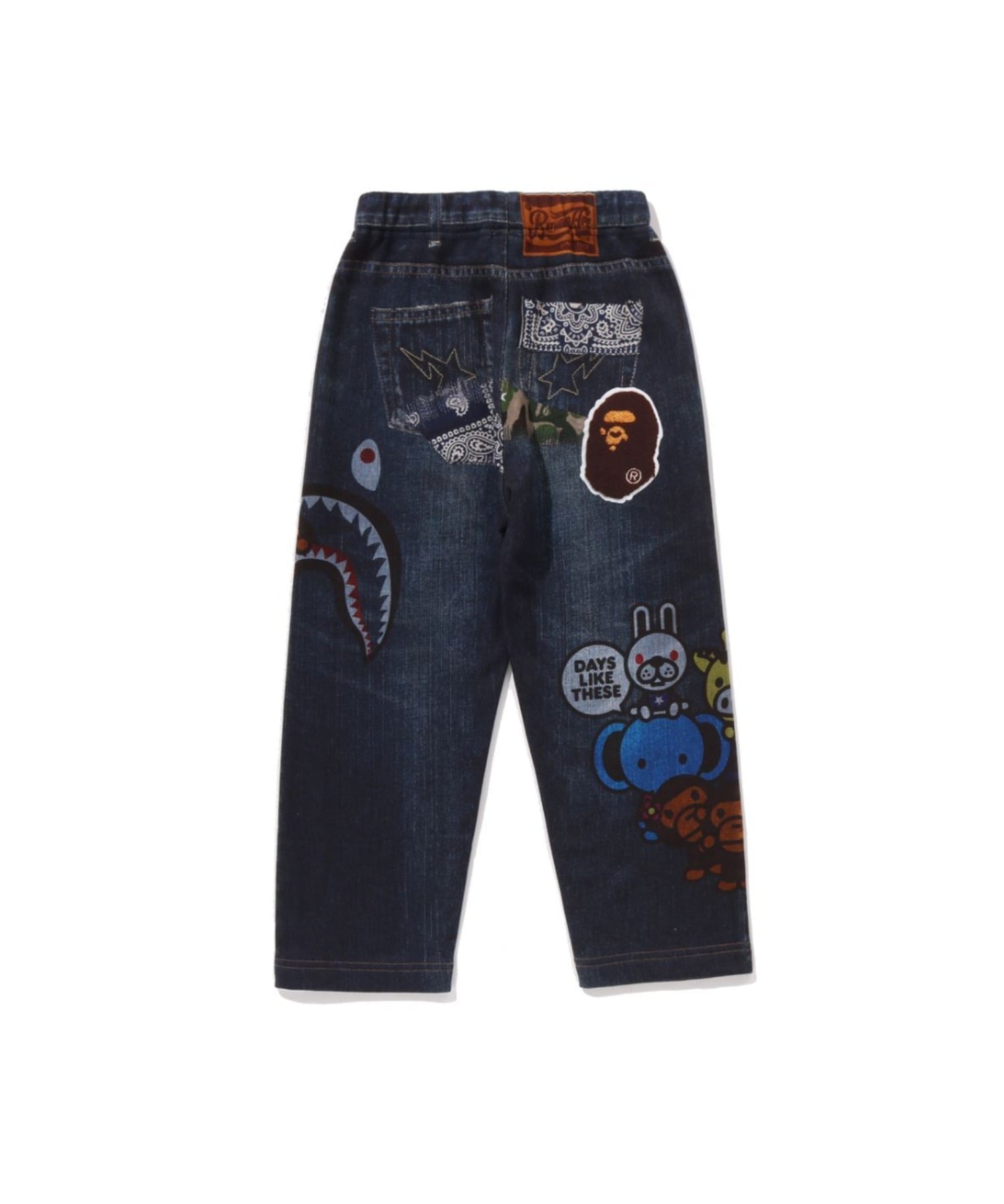 Спортивные штаны с джинсовым принтом Baby Milo Friends A BATHING APE, NAVY — фото 2