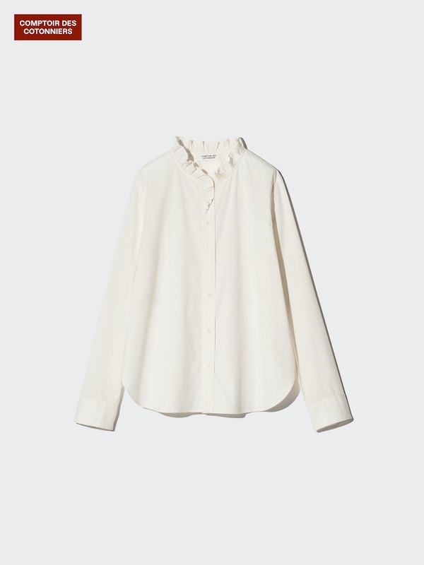 Рубашка из смесового хлопка с рюшами Uniqlo, 69 navy — фото 4