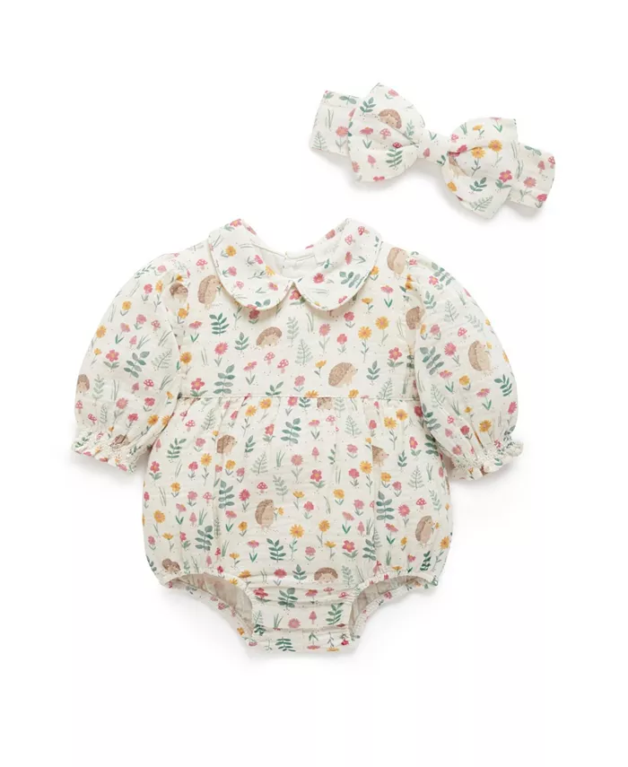 

Комплект боди и бант для девочек Purebaby, белый