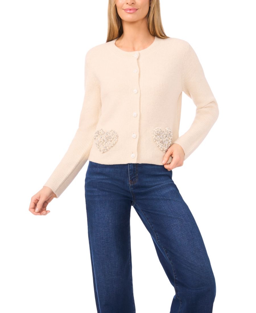 

Женский кардиган с круглым вырезом и карманом в форме сердца, украшенный стразами, ко Дню святого Валентина CeCe, Birch