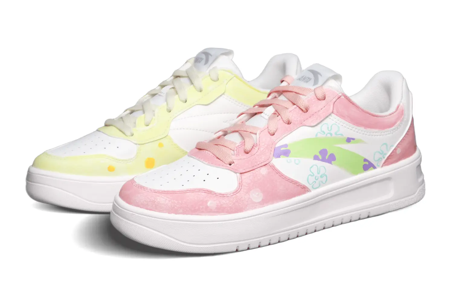 

ANTA Скользоустойчивые амортизирующие износостойкие лоу-топы для скейтбординга мужские розово-желтые непарные, цвет Pink Yellow Mismatched