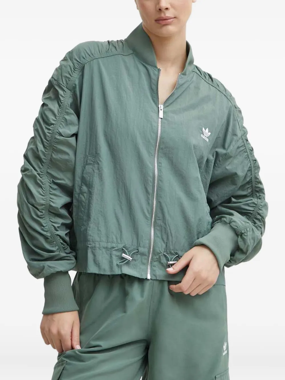 

Бомбер с присборенными рукавами adidas, зеленый