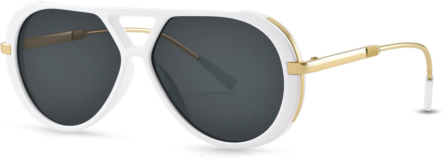 

Модные солнцезащитные очки-авиаторы RAY SOL большого размера для женщин и мужчин, в стиле ретро 70-х годов, с двойной перемычкой и металлическими вставками, White Frame/Gray Lens
